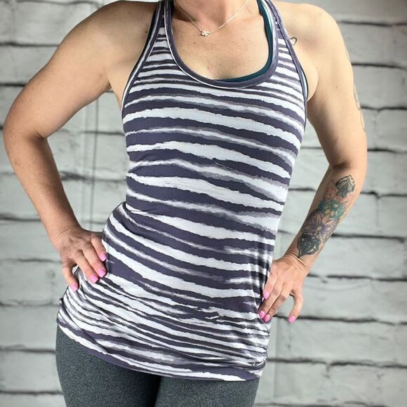 Nike Dri-Fit Zebra Print Racerback Tank Top Size M Gray & Purple - Picture 2 of 7